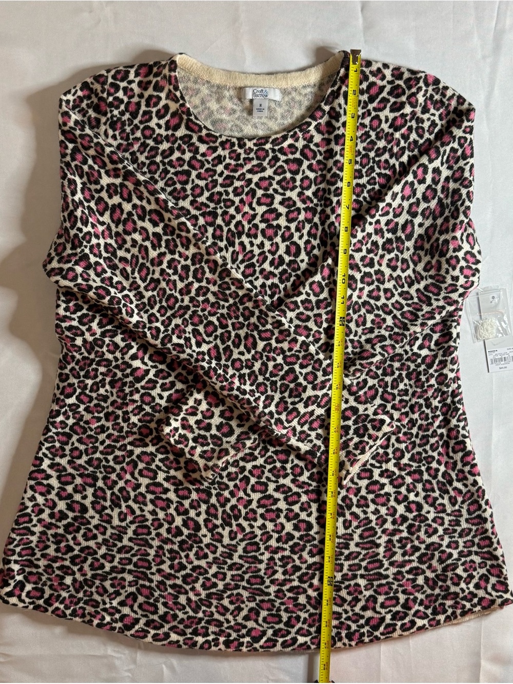 croft & barrow Cream and Pink Leopard Print Crew Neck Sweater - Picture 4 of 13